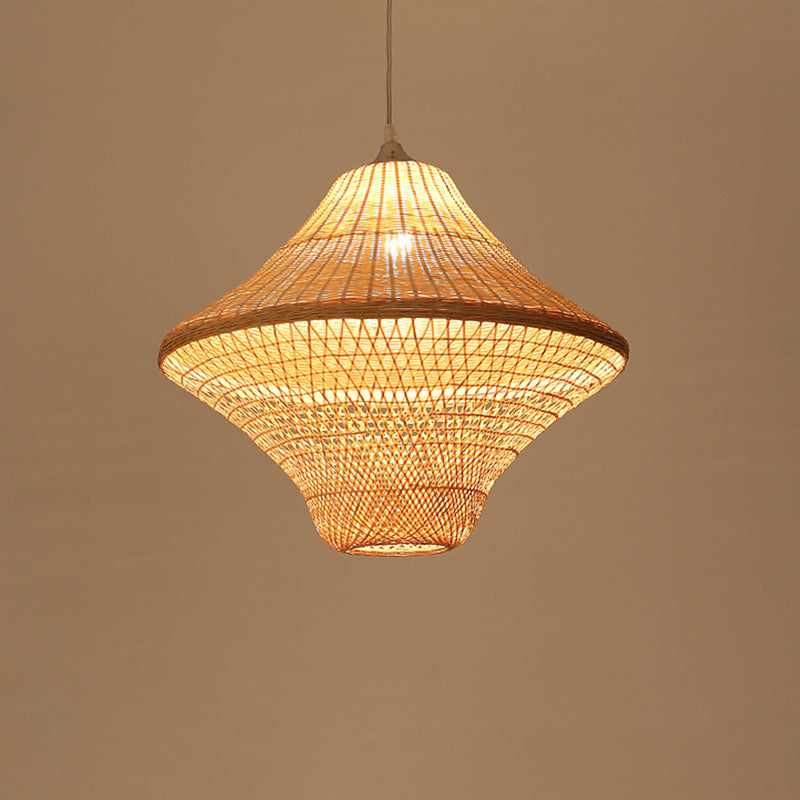 Beige Diamond/Bell/Onion Drop Pendant Asian Style 1 Bulb Bamboo Hanging Light Fixture for Tearoom Clearhalo 'Ceiling Lights' 'Modern Pendants' 'Modern' 'Pendant Lights' 'Pendants' Lighting' 1958593