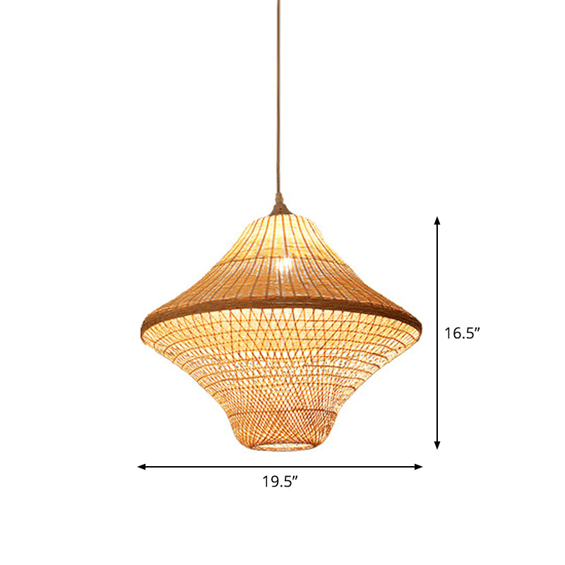 Beige Diamond/Bell/Onion Drop Pendant Asian Style 1 Bulb Bamboo Hanging Light Fixture for Tearoom Clearhalo 'Ceiling Lights' 'Modern Pendants' 'Modern' 'Pendant Lights' 'Pendants' Lighting' 1958594