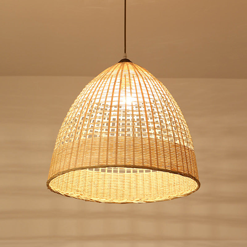 Beige Diamond/Bell/Onion Drop Pendant Asian Style 1 Bulb Bamboo Hanging Light Fixture for Tearoom Beige F Clearhalo 'Ceiling Lights' 'Modern Pendants' 'Modern' 'Pendant Lights' 'Pendants' Lighting' 1958595
