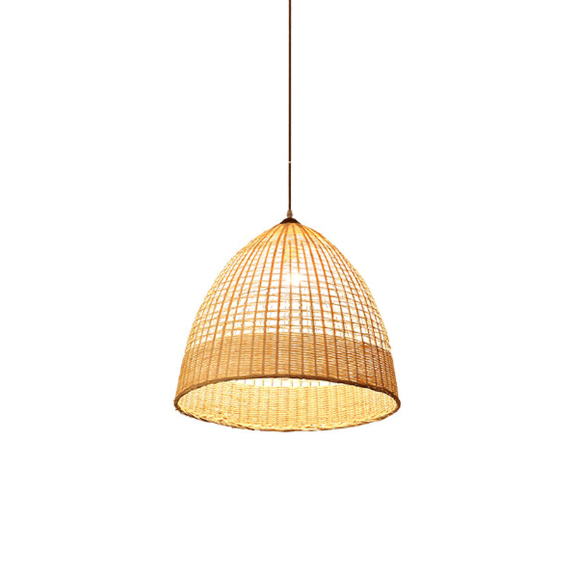 Beige Diamond/Bell/Onion Drop Pendant Asian Style 1 Bulb Bamboo Hanging Light Fixture for Tearoom Clearhalo 'Ceiling Lights' 'Modern Pendants' 'Modern' 'Pendant Lights' 'Pendants' Lighting' 1958596