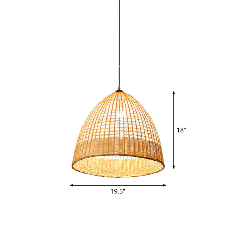 Beige Diamond/Bell/Onion Drop Pendant Asian Style 1 Bulb Bamboo Hanging Light Fixture for Tearoom Clearhalo 'Ceiling Lights' 'Modern Pendants' 'Modern' 'Pendant Lights' 'Pendants' Lighting' 1958597