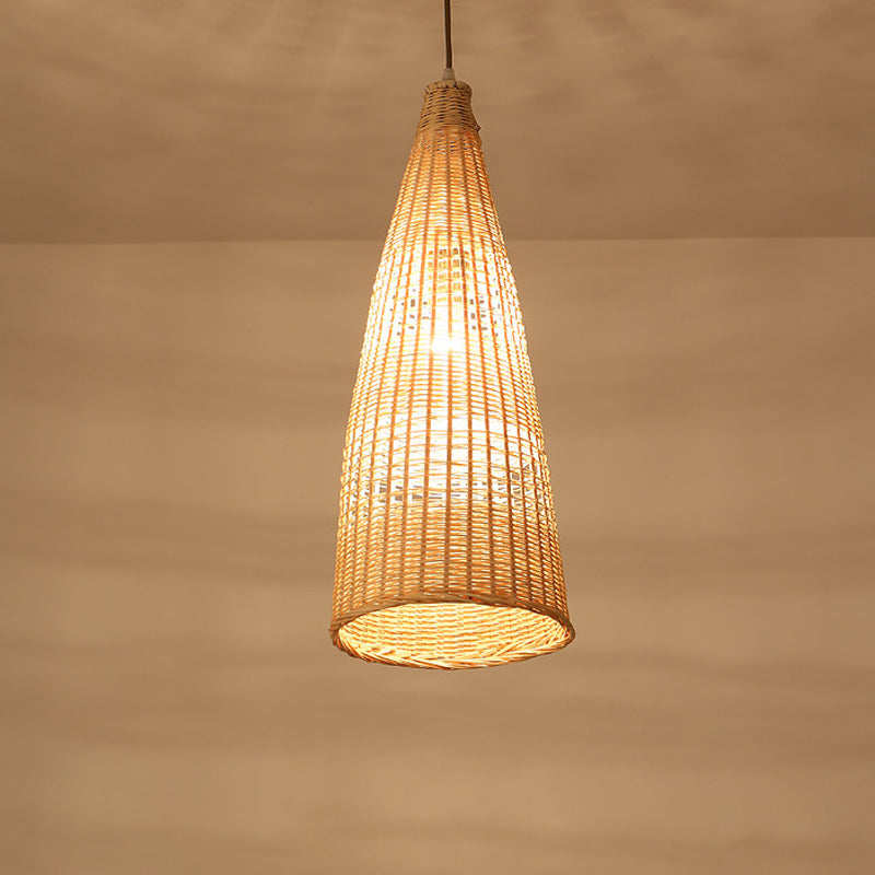 Beige Diamond/Bell/Onion Drop Pendant Asian Style 1 Bulb Bamboo Hanging Light Fixture for Tearoom Beige A Clearhalo 'Ceiling Lights' 'Modern Pendants' 'Modern' 'Pendant Lights' 'Pendants' Lighting' 1958598