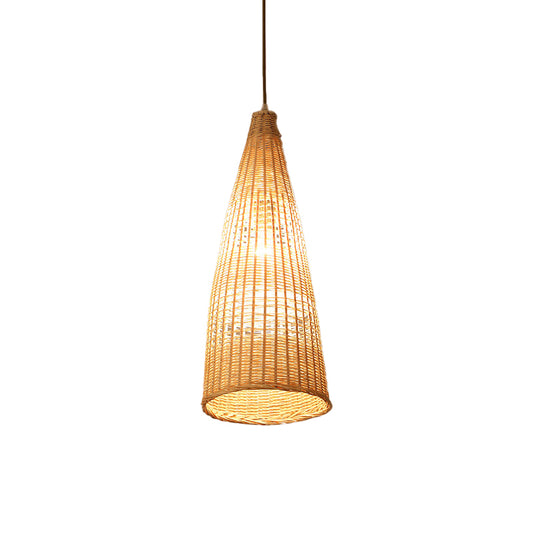 Beige Diamond/Bell/Onion Drop Pendant Asian Style 1 Bulb Bamboo Hanging Light Fixture for Tearoom Clearhalo 'Ceiling Lights' 'Modern Pendants' 'Modern' 'Pendant Lights' 'Pendants' Lighting' 1958599