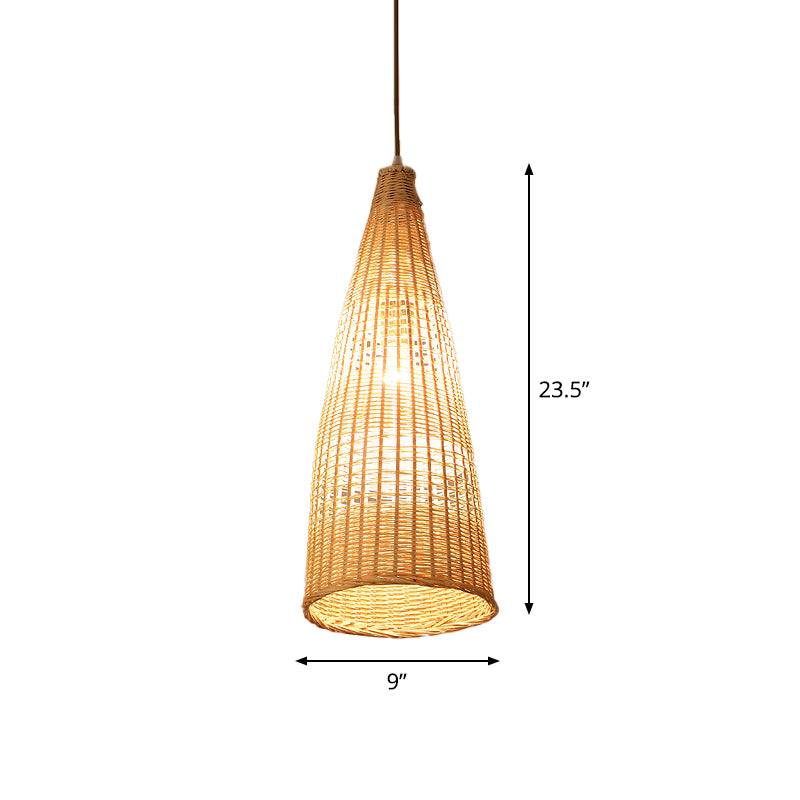 Beige Diamond/Bell/Onion Drop Pendant Asian Style 1 Bulb Bamboo Hanging Light Fixture for Tearoom Clearhalo 'Ceiling Lights' 'Modern Pendants' 'Modern' 'Pendant Lights' 'Pendants' Lighting' 1958600