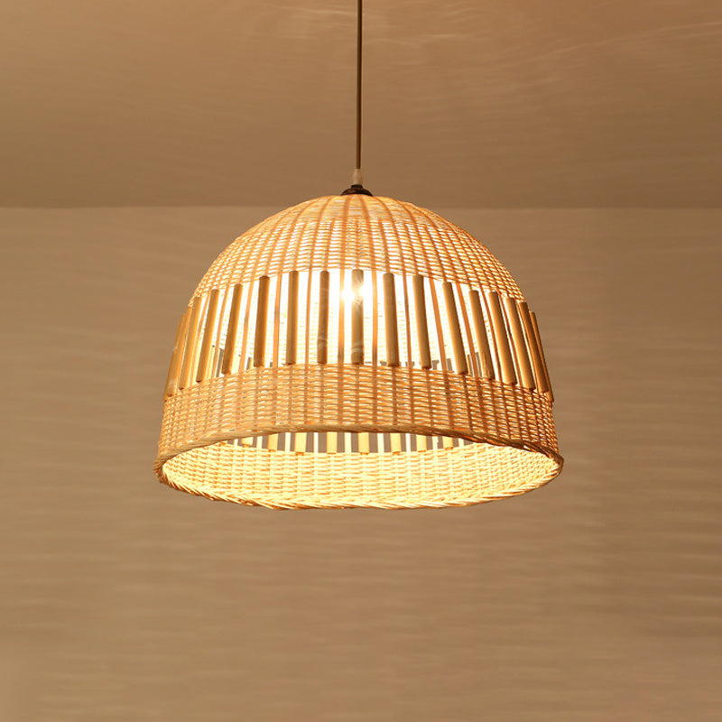 Beige Diamond/Bell/Onion Drop Pendant Asian Style 1 Bulb Bamboo Hanging Light Fixture for Tearoom Beige D Clearhalo 'Ceiling Lights' 'Modern Pendants' 'Modern' 'Pendant Lights' 'Pendants' Lighting' 1958604