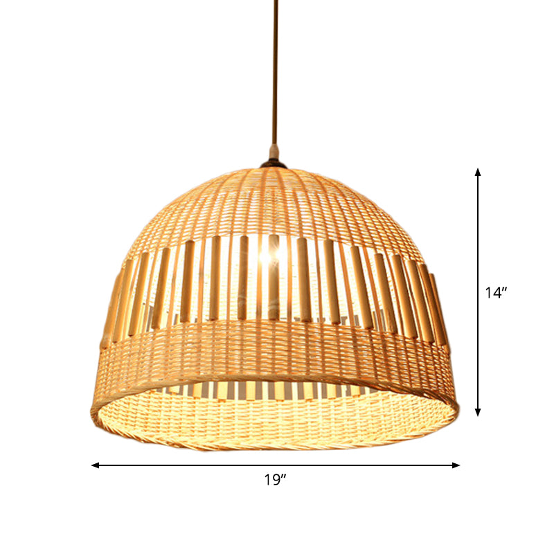 Beige Diamond/Bell/Onion Drop Pendant Asian Style 1 Bulb Bamboo Hanging Light Fixture for Tearoom Clearhalo 'Ceiling Lights' 'Modern Pendants' 'Modern' 'Pendant Lights' 'Pendants' Lighting' 1958606