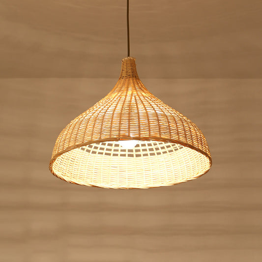 Beige Diamond/Bell/Onion Drop Pendant Asian Style 1 Bulb Bamboo Hanging Light Fixture for Tearoom Beige E Clearhalo 'Ceiling Lights' 'Modern Pendants' 'Modern' 'Pendant Lights' 'Pendants' Lighting' 1958607