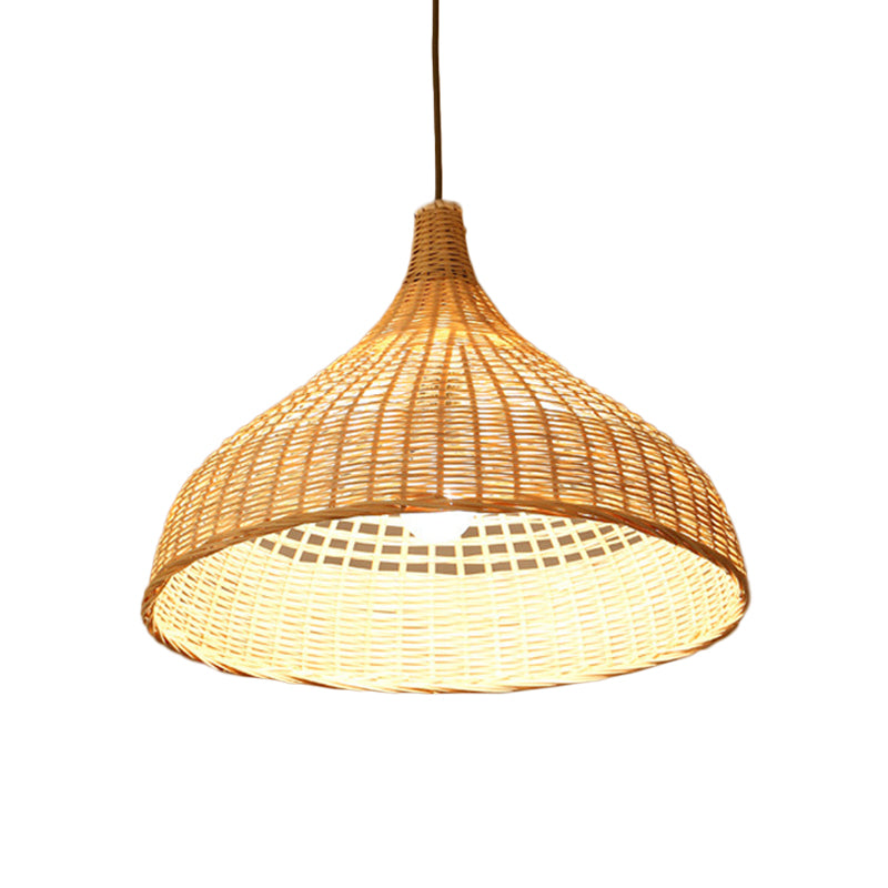 Beige Diamond/Bell/Onion Drop Pendant Asian Style 1 Bulb Bamboo Hanging Light Fixture for Tearoom Clearhalo 'Ceiling Lights' 'Modern Pendants' 'Modern' 'Pendant Lights' 'Pendants' Lighting' 1958608