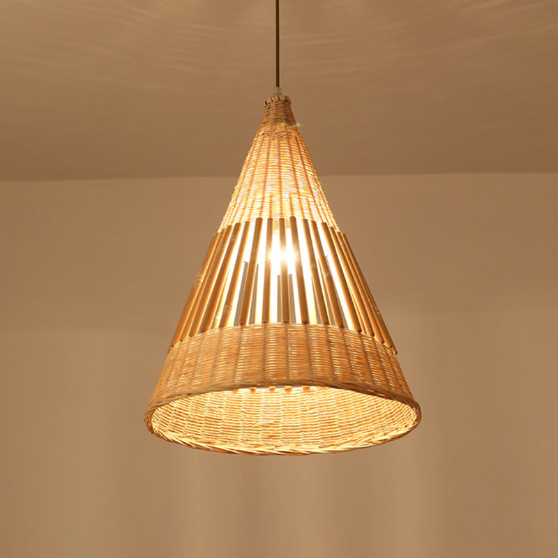 Beige Diamond/Bell/Onion Drop Pendant Asian Style 1 Bulb Bamboo Hanging Light Fixture for Tearoom Beige B Clearhalo 'Ceiling Lights' 'Modern Pendants' 'Modern' 'Pendant Lights' 'Pendants' Lighting' 1958610