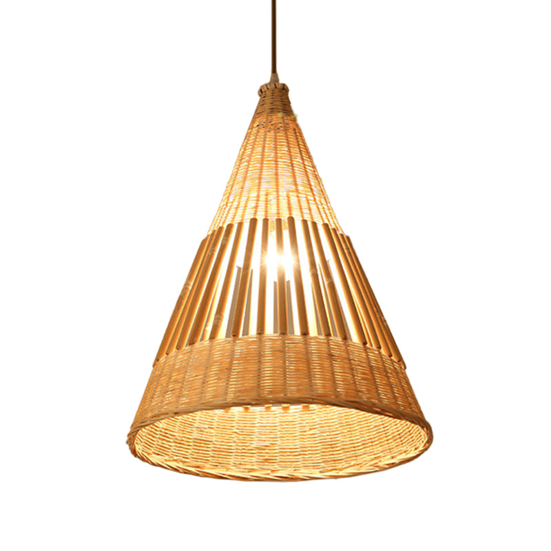Beige Diamond/Bell/Onion Drop Pendant Asian Style 1 Bulb Bamboo Hanging Light Fixture for Tearoom Clearhalo 'Ceiling Lights' 'Modern Pendants' 'Modern' 'Pendant Lights' 'Pendants' Lighting' 1958611