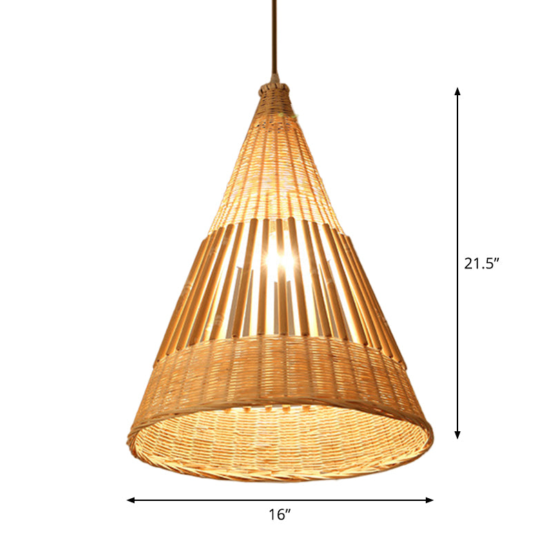 Beige Diamond/Bell/Onion Drop Pendant Asian Style 1 Bulb Bamboo Hanging Light Fixture for Tearoom Clearhalo 'Ceiling Lights' 'Modern Pendants' 'Modern' 'Pendant Lights' 'Pendants' Lighting' 1958612