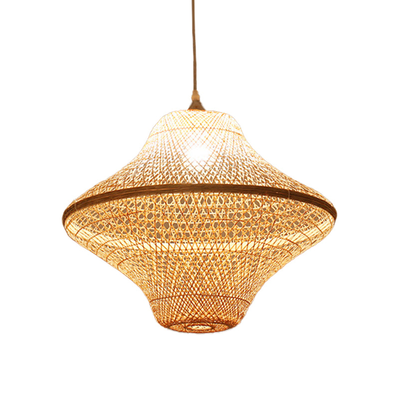 Beige Diamond/Bell/Onion Drop Pendant Asian Style 1 Bulb Bamboo Hanging Light Fixture for Tearoom Beige H Clearhalo 'Ceiling Lights' 'Modern Pendants' 'Modern' 'Pendant Lights' 'Pendants' Lighting' 1958613