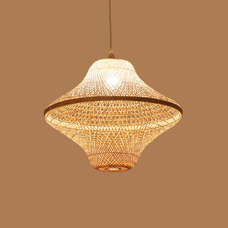 Beige Diamond/Bell/Onion Drop Pendant Asian Style 1 Bulb Bamboo Hanging Light Fixture for Tearoom Clearhalo 'Ceiling Lights' 'Modern Pendants' 'Modern' 'Pendant Lights' 'Pendants' Lighting' 1958614