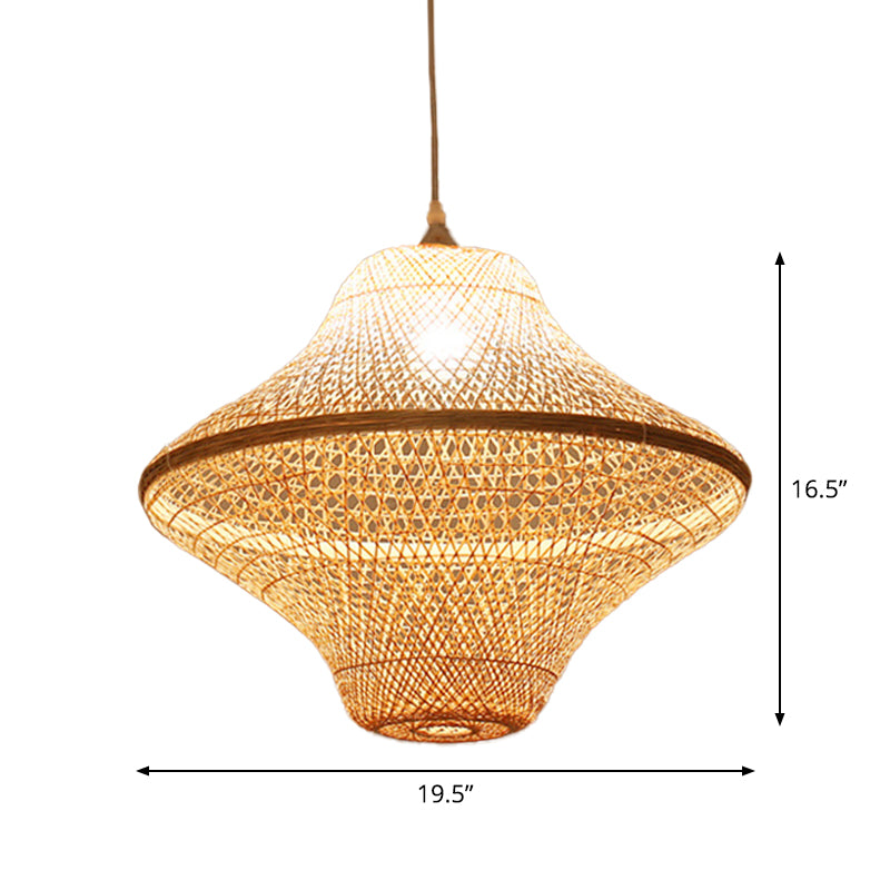 Beige Diamond/Bell/Onion Drop Pendant Asian Style 1 Bulb Bamboo Hanging Light Fixture for Tearoom Clearhalo 'Ceiling Lights' 'Modern Pendants' 'Modern' 'Pendant Lights' 'Pendants' Lighting' 1958615