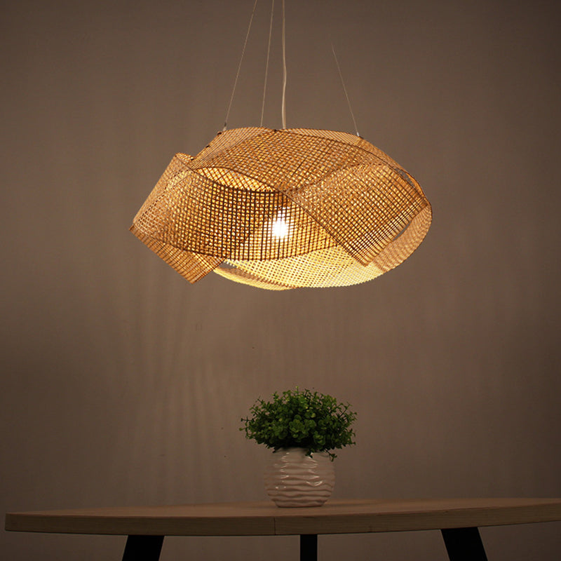 Entwined Hanging Pendant Light Contemporary Bamboo Single Dining Room Ceiling Light in Beige, 16"/19.5"/27.5" W Clearhalo 'Ceiling Lights' 'Modern Pendants' 'Modern' 'Pendant Lights' 'Pendants' Lighting' 1958617