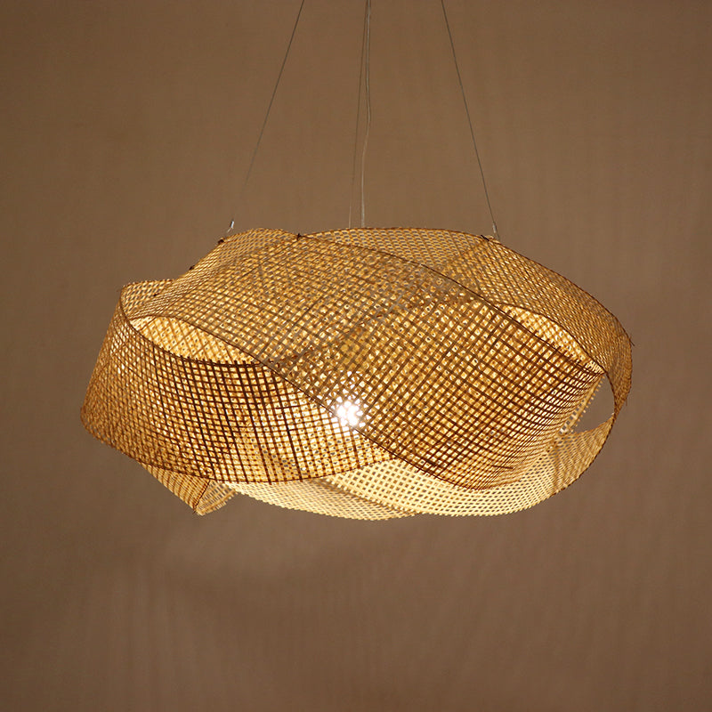 Entwined Hanging Pendant Light Contemporary Bamboo Single Dining Room Ceiling Light in Beige, 16"/19.5"/27.5" W Clearhalo 'Ceiling Lights' 'Modern Pendants' 'Modern' 'Pendant Lights' 'Pendants' Lighting' 1958619