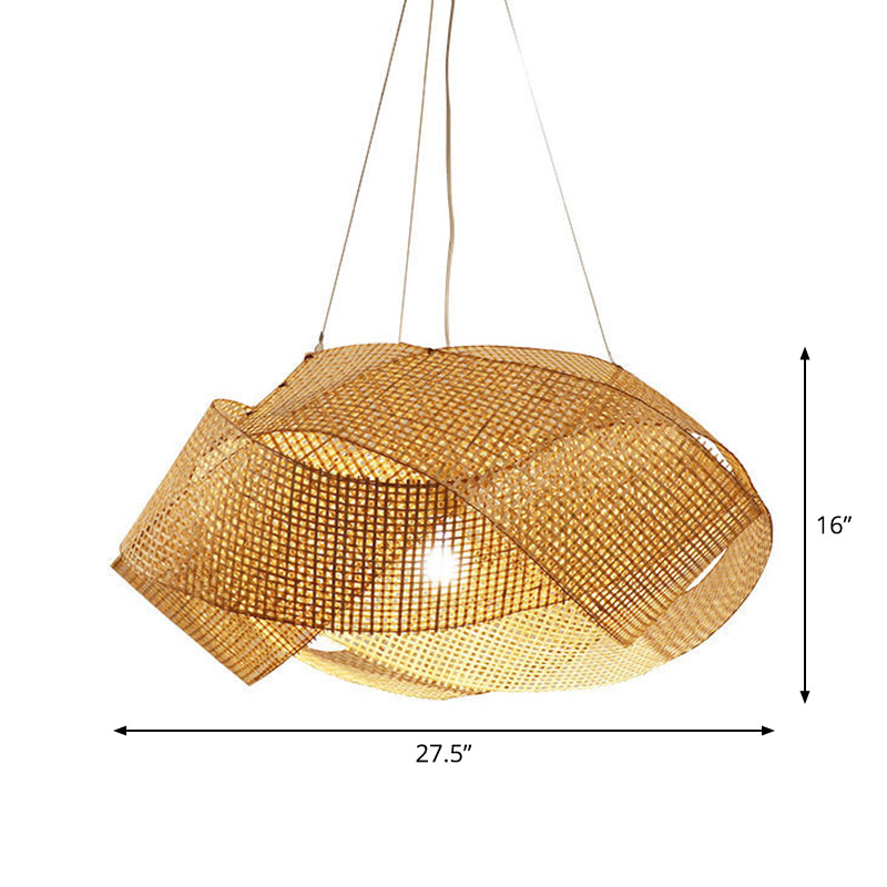 Entwined Hanging Pendant Light Contemporary Bamboo Single Dining Room Ceiling Light in Beige, 16"/19.5"/27.5" W Clearhalo 'Ceiling Lights' 'Modern Pendants' 'Modern' 'Pendant Lights' 'Pendants' Lighting' 1958625