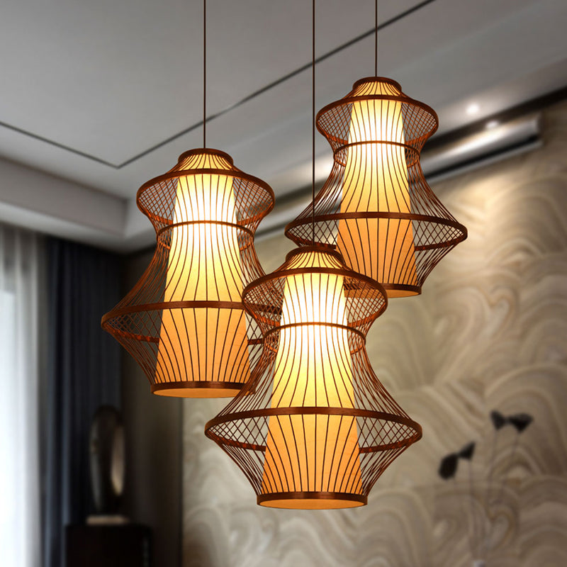 16"/19.5"/23.5" W 1-Bulb Bistro Pendant Light Asian Brown Hanging Light Kit with Urn Bamboo Shade Brown Clearhalo 'Ceiling Lights' 'Modern Pendants' 'Modern' 'Pendant Lights' 'Pendants' Lighting' 1958626