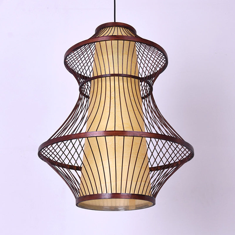 16"/19.5"/23.5" W 1-Bulb Bistro Pendant Light Asian Brown Hanging Light Kit with Urn Bamboo Shade Clearhalo 'Ceiling Lights' 'Modern Pendants' 'Modern' 'Pendant Lights' 'Pendants' Lighting' 1958630