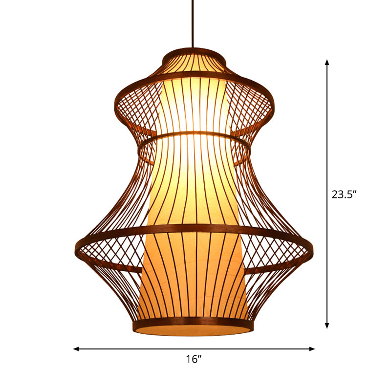 16"/19.5"/23.5" W 1-Bulb Bistro Pendant Light Asian Brown Hanging Light Kit with Urn Bamboo Shade Clearhalo 'Ceiling Lights' 'Modern Pendants' 'Modern' 'Pendant Lights' 'Pendants' Lighting' 1958631