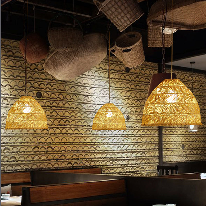 Asia Bell Shade Pendant Lighting Fixture Bamboo 16"/19.5"/23.5" Wide 1 Light Dining Room Suspension Lighting in Beige Beige B Clearhalo 'Ceiling Lights' 'Modern Pendants' 'Modern' 'Pendant Lights' 'Pendants' Lighting' 1958634