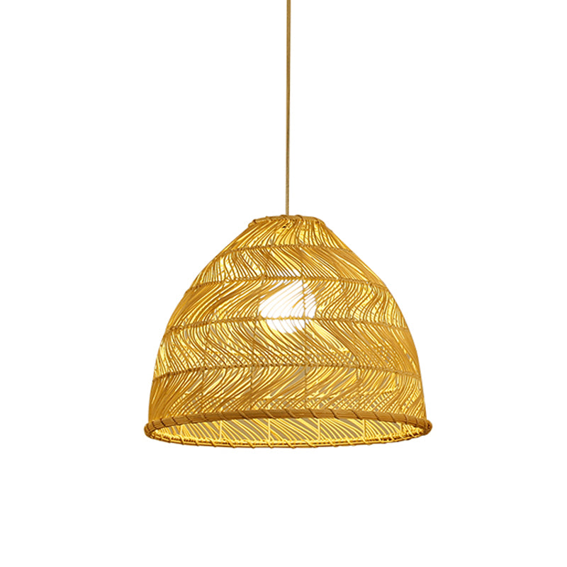 Asia Bell Shade Pendant Lighting Fixture Bamboo 16"/19.5"/23.5" Wide 1 Light Dining Room Suspension Lighting in Beige Clearhalo 'Ceiling Lights' 'Modern Pendants' 'Modern' 'Pendant Lights' 'Pendants' Lighting' 1958637