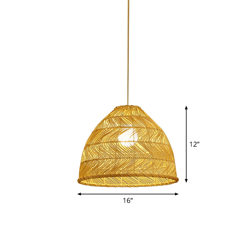 Asia Bell Shade Pendant Lighting Fixture Bamboo 16"/19.5"/23.5" Wide 1 Light Dining Room Suspension Lighting in Beige Clearhalo 'Ceiling Lights' 'Modern Pendants' 'Modern' 'Pendant Lights' 'Pendants' Lighting' 1958639