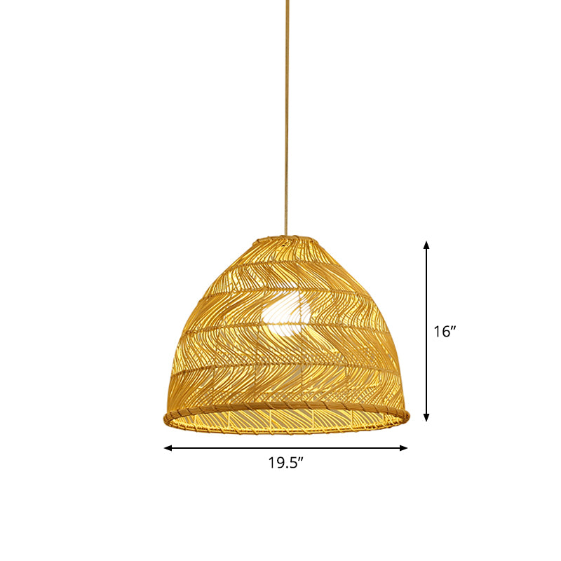 Asia Bell Shade Pendant Lighting Fixture Bamboo 16"/19.5"/23.5" Wide 1 Light Dining Room Suspension Lighting in Beige Clearhalo 'Ceiling Lights' 'Modern Pendants' 'Modern' 'Pendant Lights' 'Pendants' Lighting' 1958640