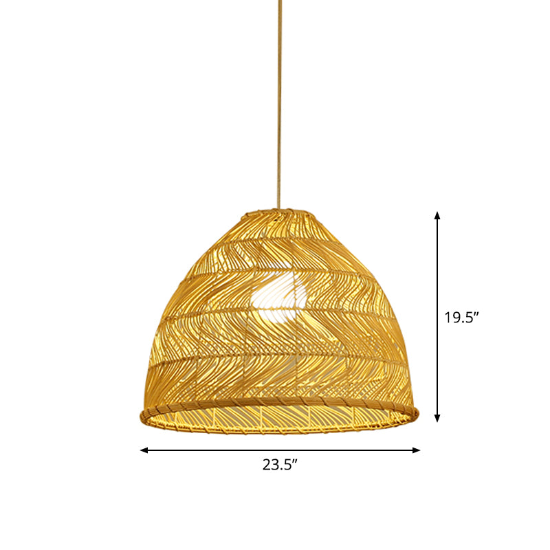 Asia Bell Shade Pendant Lighting Fixture Bamboo 16"/19.5"/23.5" Wide 1 Light Dining Room Suspension Lighting in Beige Clearhalo 'Ceiling Lights' 'Modern Pendants' 'Modern' 'Pendant Lights' 'Pendants' Lighting' 1958641