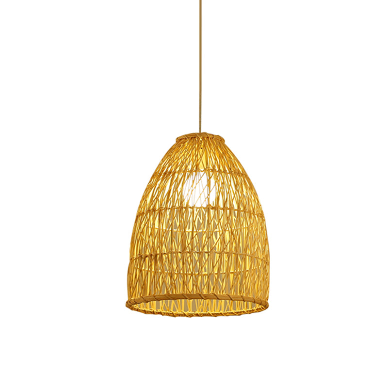 Asia Bell Shade Pendant Lighting Fixture Bamboo 16"/19.5"/23.5" Wide 1 Light Dining Room Suspension Lighting in Beige Clearhalo 'Ceiling Lights' 'Modern Pendants' 'Modern' 'Pendant Lights' 'Pendants' Lighting' 1958643