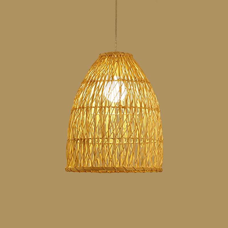 Asia Bell Shade Pendant Lighting Fixture Bamboo 16"/19.5"/23.5" Wide 1 Light Dining Room Suspension Lighting in Beige Clearhalo 'Ceiling Lights' 'Modern Pendants' 'Modern' 'Pendant Lights' 'Pendants' Lighting' 1958644