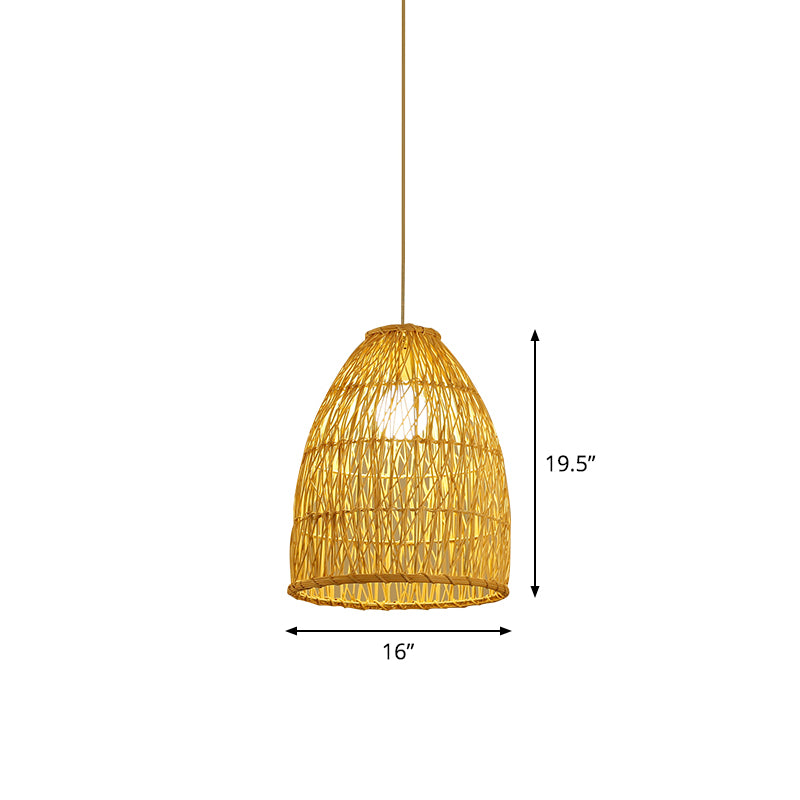 Asia Bell Shade Pendant Lighting Fixture Bamboo 16"/19.5"/23.5" Wide 1 Light Dining Room Suspension Lighting in Beige Clearhalo 'Ceiling Lights' 'Modern Pendants' 'Modern' 'Pendant Lights' 'Pendants' Lighting' 1958645