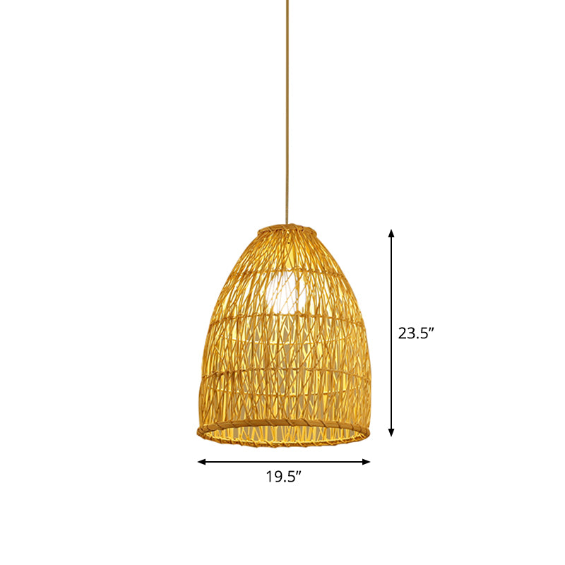 Asia Bell Shade Pendant Lighting Fixture Bamboo 16"/19.5"/23.5" Wide 1 Light Dining Room Suspension Lighting in Beige Clearhalo 'Ceiling Lights' 'Modern Pendants' 'Modern' 'Pendant Lights' 'Pendants' Lighting' 1958646