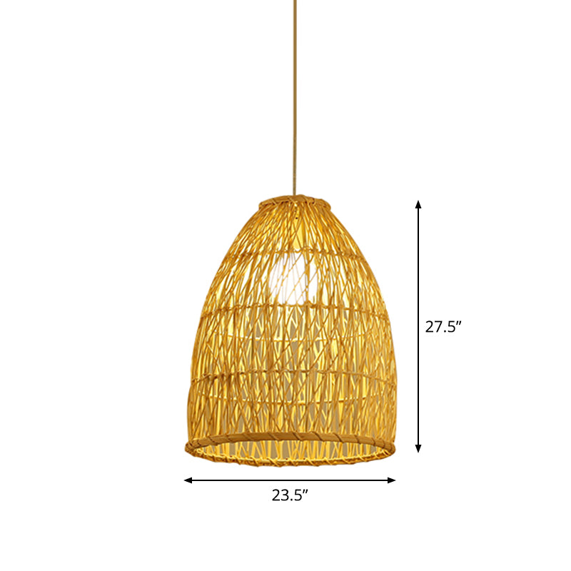 Asia Bell Shade Pendant Lighting Fixture Bamboo 16"/19.5"/23.5" Wide 1 Light Dining Room Suspension Lighting in Beige Clearhalo 'Ceiling Lights' 'Modern Pendants' 'Modern' 'Pendant Lights' 'Pendants' Lighting' 1958647