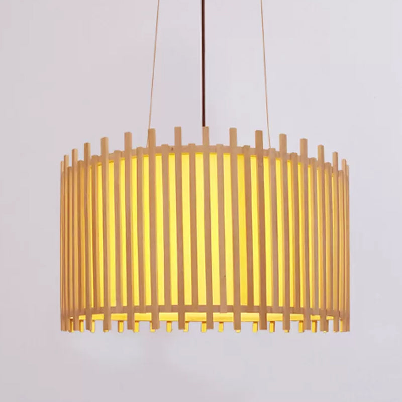 Bamboo Drum Suspension Light Contemporary 1 Bulb 17"/21.5" Wide Ceiling Pendant in Beige Beige Clearhalo 'Ceiling Lights' 'Modern Pendants' 'Modern' 'Pendant Lights' 'Pendants' Lighting' 1958663