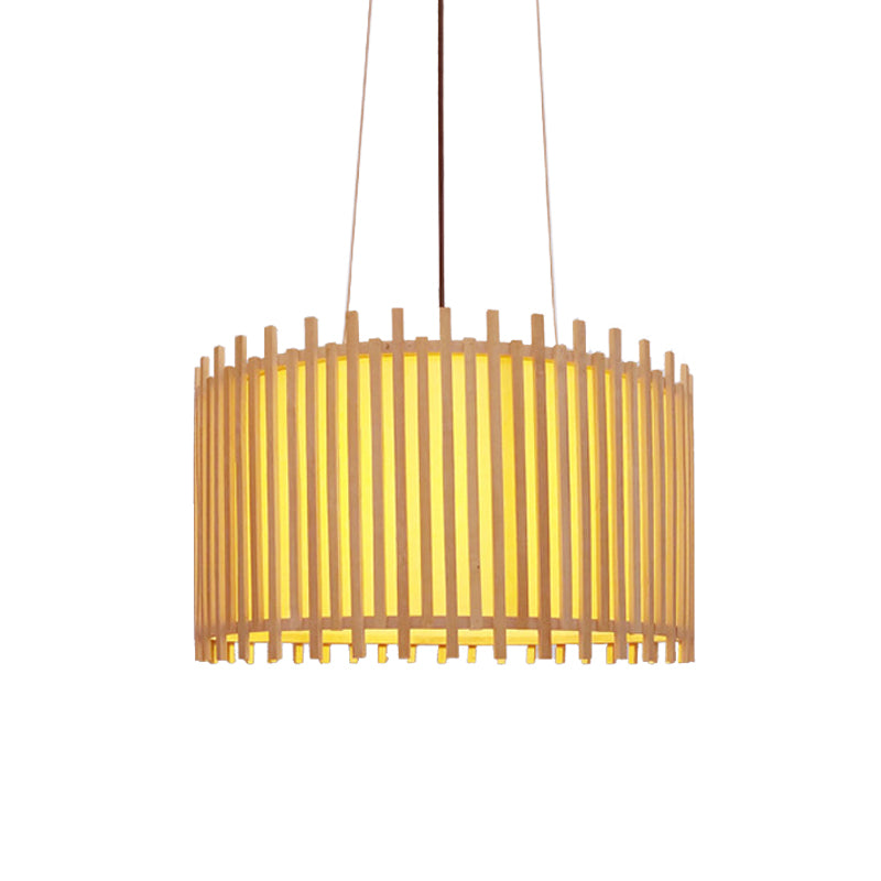 Bamboo Drum Suspension Light Contemporary 1 Bulb 17"/21.5" Wide Ceiling Pendant in Beige Clearhalo 'Ceiling Lights' 'Modern Pendants' 'Modern' 'Pendant Lights' 'Pendants' Lighting' 1958664