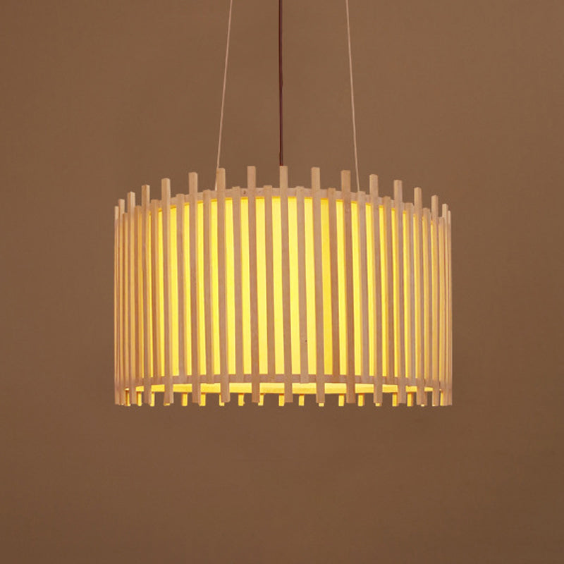 Bamboo Drum Suspension Light Contemporary 1 Bulb 17"/21.5" Wide Ceiling Pendant in Beige Clearhalo 'Ceiling Lights' 'Modern Pendants' 'Modern' 'Pendant Lights' 'Pendants' Lighting' 1958665
