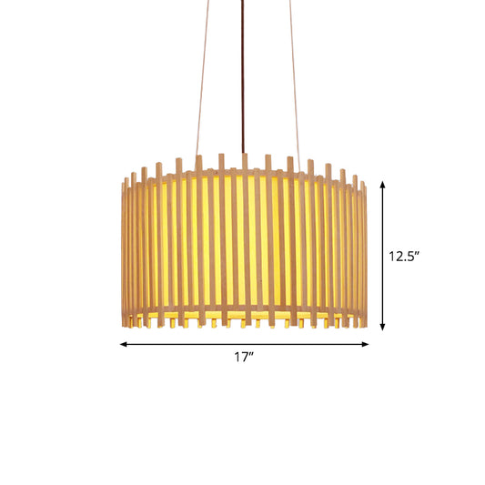 Bamboo Drum Suspension Light Contemporary 1 Bulb 17"/21.5" Wide Ceiling Pendant in Beige Clearhalo 'Ceiling Lights' 'Modern Pendants' 'Modern' 'Pendant Lights' 'Pendants' Lighting' 1958666