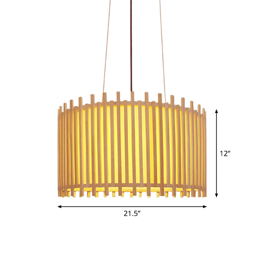 Bamboo Drum Suspension Light Contemporary 1 Bulb 17"/21.5" Wide Ceiling Pendant in Beige Clearhalo 'Ceiling Lights' 'Modern Pendants' 'Modern' 'Pendant Lights' 'Pendants' Lighting' 1958667