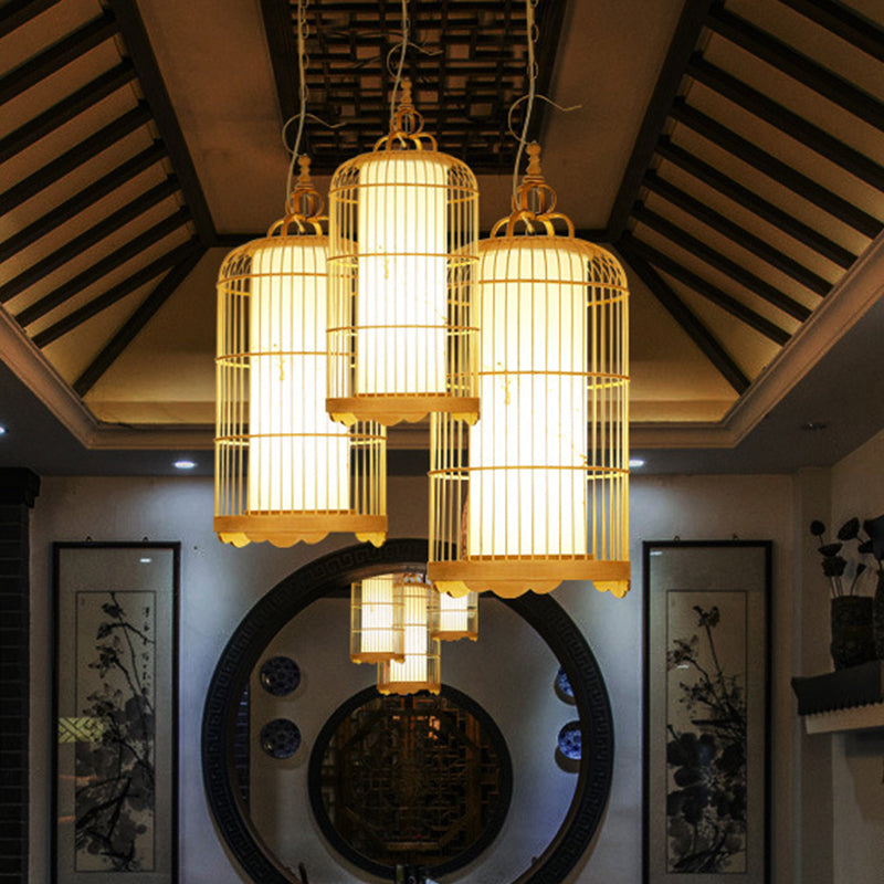 Birdcage Dining Room Ceiling Light Bamboo 9.5"/14"/16" Wide 1-Light Asian Pendant Light Fixture in Beige Clearhalo 'Ceiling Lights' 'Modern Pendants' 'Modern' 'Pendant Lights' 'Pendants' Lighting' 1958669