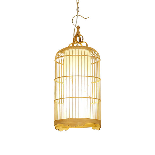 Birdcage Dining Room Ceiling Light Bamboo 9.5"/14"/16" Wide 1-Light Asian Pendant Light Fixture in Beige Clearhalo 'Ceiling Lights' 'Modern Pendants' 'Modern' 'Pendant Lights' 'Pendants' Lighting' 1958672