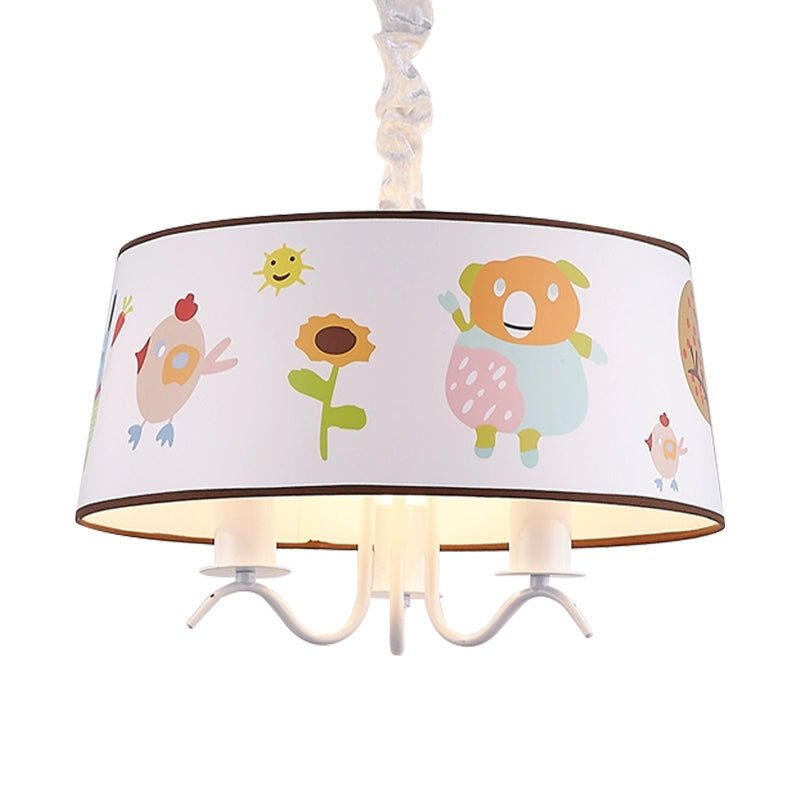 Fabric Drum Chandelier with Cute Animal Kindergarten Kids Pendant Light in White Clearhalo 'Ceiling Lights' 'Chandeliers' Lighting' options 195868