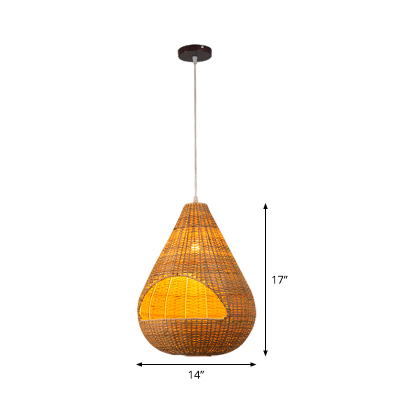 Onion/Raindrop/Bell Bamboo Pendant Lighting Asia 1 Light Beige Hanging Light Fixture over Table, 10.5"/17"/18" W Clearhalo 'Ceiling Lights' 'Modern Pendants' 'Modern' 'Pendant Lights' 'Pendants' Lighting' 1958682