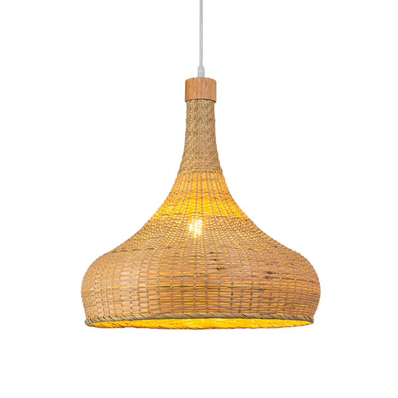 Onion/Raindrop/Bell Bamboo Pendant Lighting Asia 1 Light Beige Hanging Light Fixture over Table, 10.5"/17"/18" W Clearhalo 'Ceiling Lights' 'Modern Pendants' 'Modern' 'Pendant Lights' 'Pendants' Lighting' 1958685