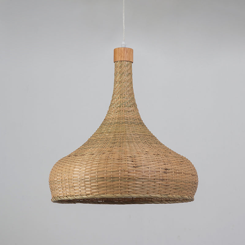 Onion/Raindrop/Bell Bamboo Pendant Lighting Asia 1 Light Beige Hanging Light Fixture over Table, 10.5"/17"/18" W Clearhalo 'Ceiling Lights' 'Modern Pendants' 'Modern' 'Pendant Lights' 'Pendants' Lighting' 1958686