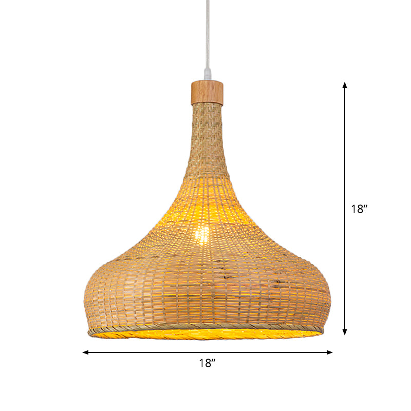 Onion/Raindrop/Bell Bamboo Pendant Lighting Asia 1 Light Beige Hanging Light Fixture over Table, 10.5"/17"/18" W Clearhalo 'Ceiling Lights' 'Modern Pendants' 'Modern' 'Pendant Lights' 'Pendants' Lighting' 1958687