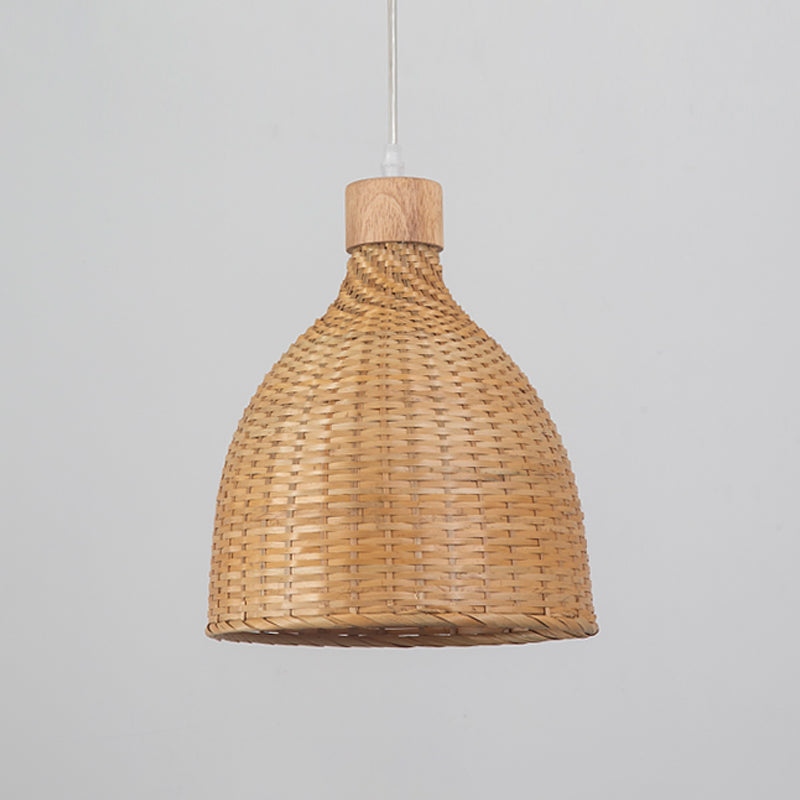 Onion/Raindrop/Bell Bamboo Pendant Lighting Asia 1 Light Beige Hanging Light Fixture over Table, 10.5"/17"/18" W Clearhalo 'Ceiling Lights' 'Modern Pendants' 'Modern' 'Pendant Lights' 'Pendants' Lighting' 1958690