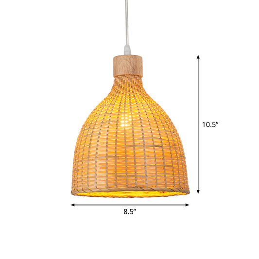 Onion/Raindrop/Bell Bamboo Pendant Lighting Asia 1 Light Beige Hanging Light Fixture over Table, 10.5"/17"/18" W Clearhalo 'Ceiling Lights' 'Modern Pendants' 'Modern' 'Pendant Lights' 'Pendants' Lighting' 1958691