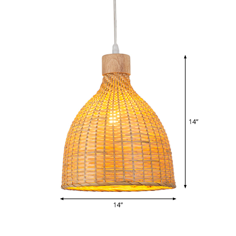 Onion/Raindrop/Bell Bamboo Pendant Lighting Asia 1 Light Beige Hanging Light Fixture over Table, 10.5"/17"/18" W Clearhalo 'Ceiling Lights' 'Modern Pendants' 'Modern' 'Pendant Lights' 'Pendants' Lighting' 1958692