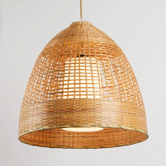 Hand-Twisted Bell Ceiling Pendant Chinese Bamboo Single Living Room Hanging Lamp in Beige, 16"/19.5" Width Clearhalo 'Ceiling Lights' 'Modern Pendants' 'Modern' 'Pendant Lights' 'Pendants' Lighting' 1958694